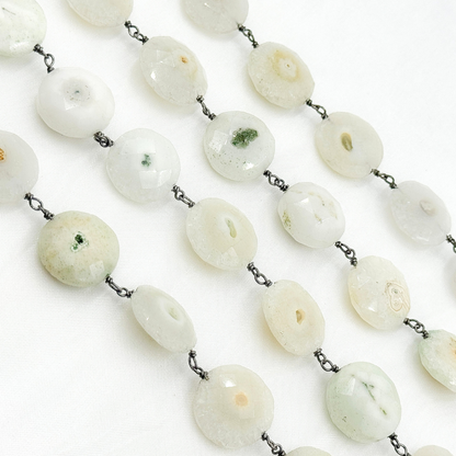 Solar Quartz Coin Shape Oxidized Wire Chain.