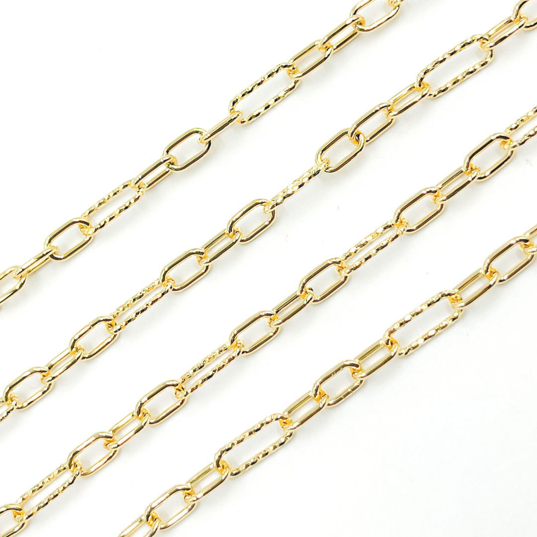 Sterling Silver Gold Plated Diamond Cut & 3 Smooth Links Paper Clip Chain