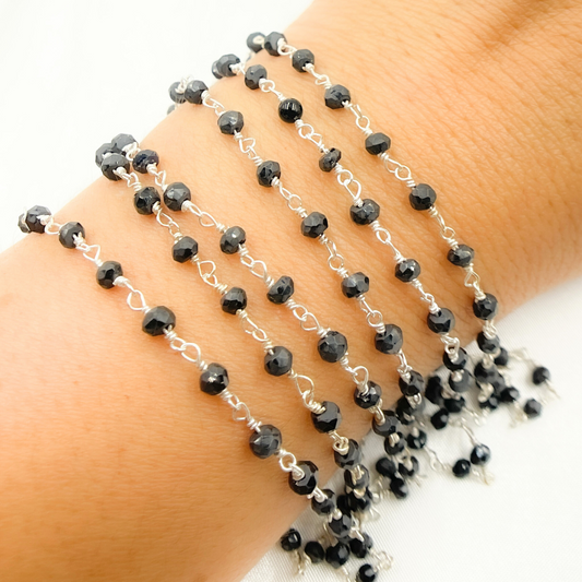Black Spinel Sterling Silver Wire Chain