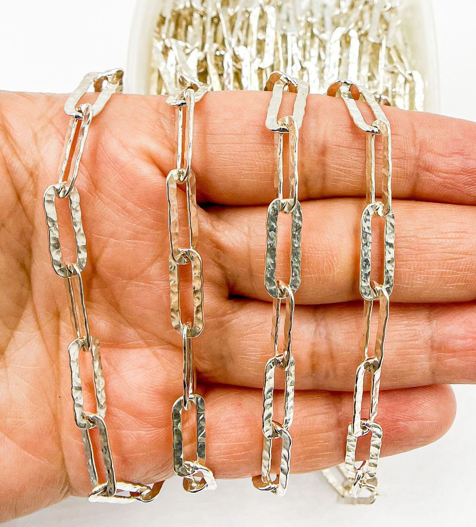 Y58HSS I 925 Sterling Silver Hammered Paperclip Link Chain. Y58HSS