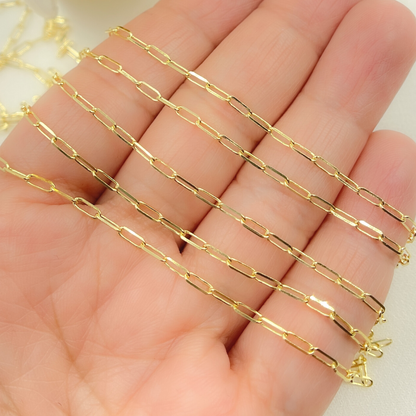 14k Solid Yellow Gold Diamond Cut Paperclip Link Chain by Foot