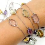 Load image into Gallery viewer, Multi Gemstone Oval Shape Bezel 925 Sterling Silver Wire Chain. MGS12
