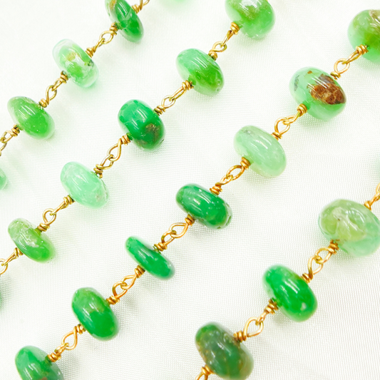 Chrysoprase Smooth Rondel Gold Plated Wire Chain