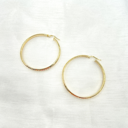 14K Solid Gold Hollow Diamond Cut Hoop