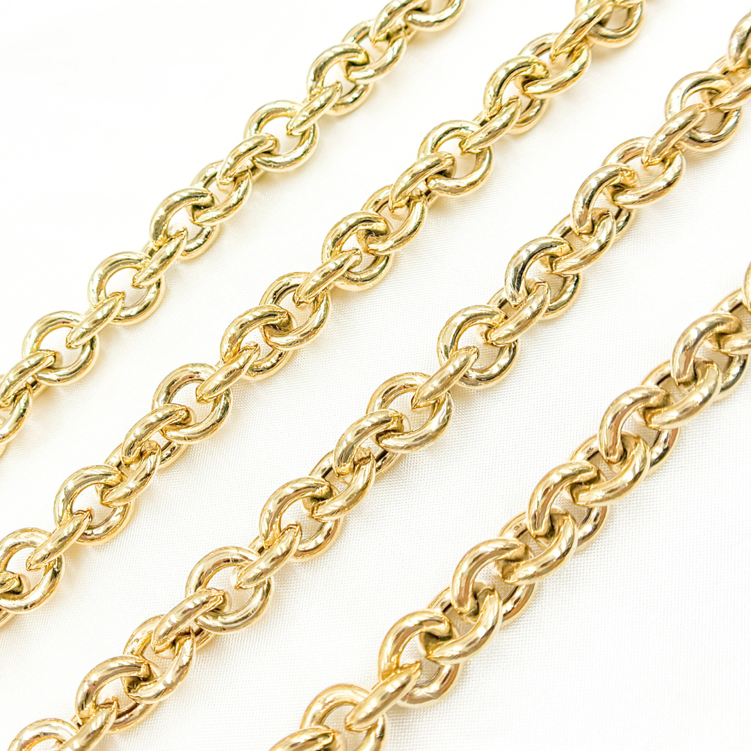 Gold Plated 925 Sterling Silver Hollow Smooth Circle Link Chain. Y121GP