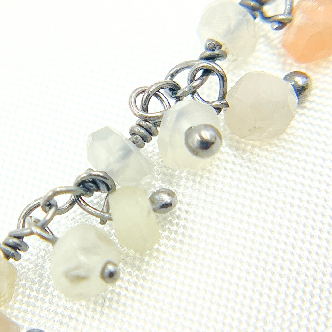 Multi Moonstone Cluster Dangle Oxidized Wire Chain.