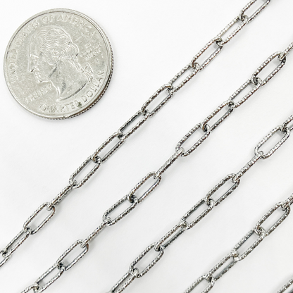 Oxidized Sterling Silver Diamond Cut Paperclip Chain