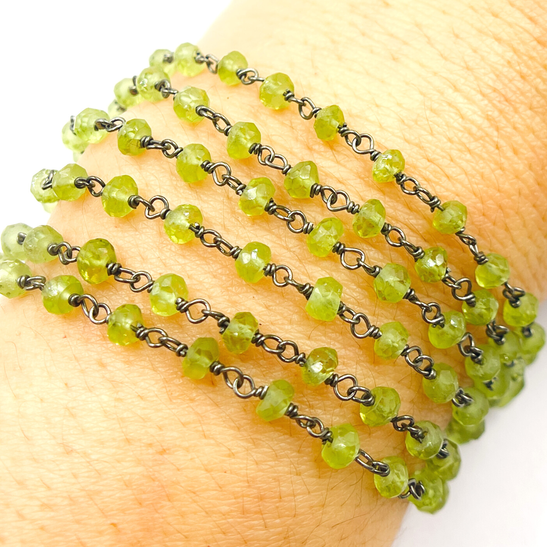 Peridot Gemstone Oxidized 925 Sterling Silver Wire Chain. PER2