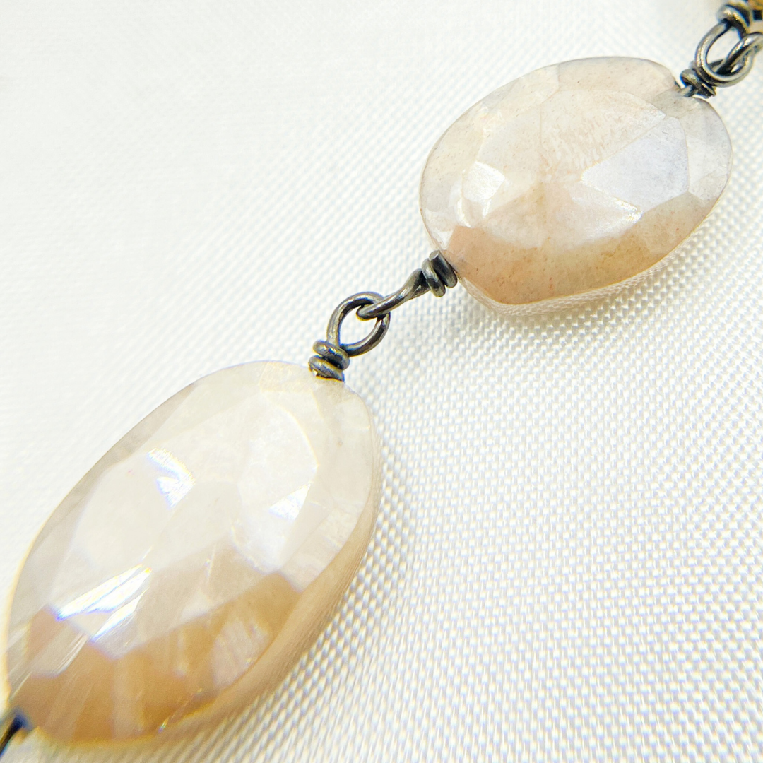 Coated Oval Moonstone Oxidized Wire Chain.