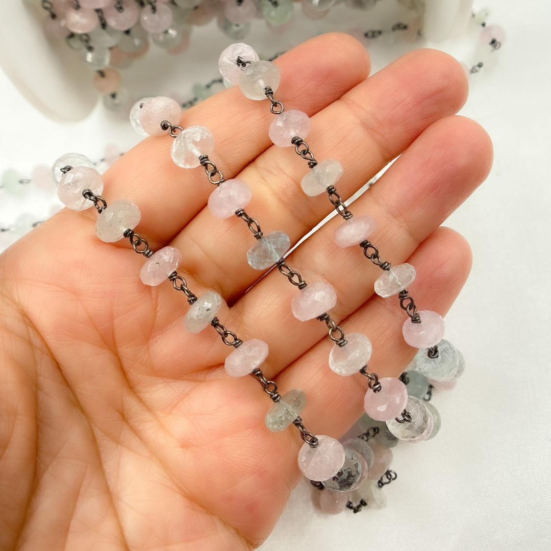 Morganite & Aquamarine Oxidized Wire Chain.
