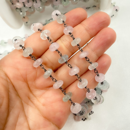 Morganite & Aquamarine Oxidized Wire Chain.