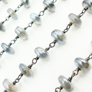 Coated Labradorite Rondel Smooth Oxidized Wire Chain