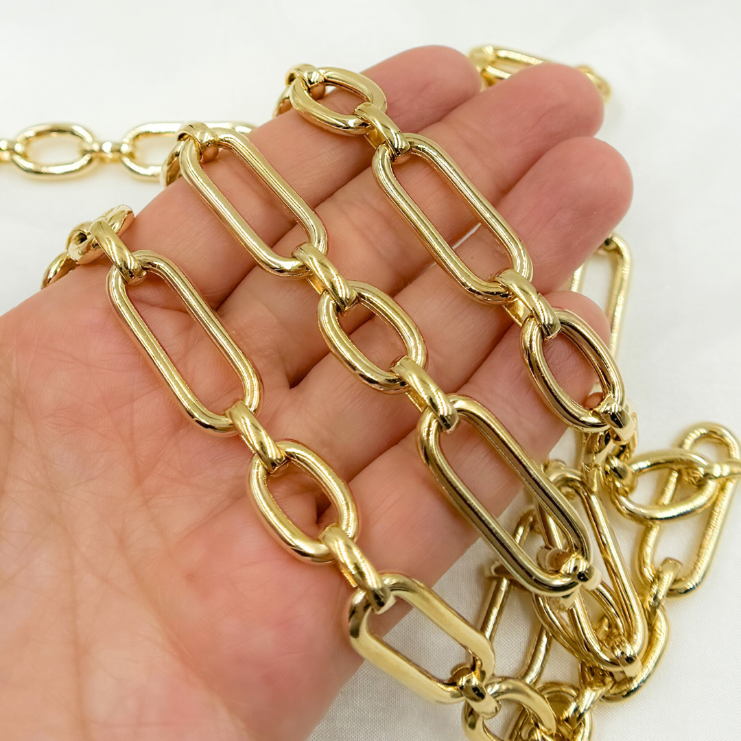 Gold Plated 925 Sterling Silver Smooth Long & Short Links Chain. 539MTGP