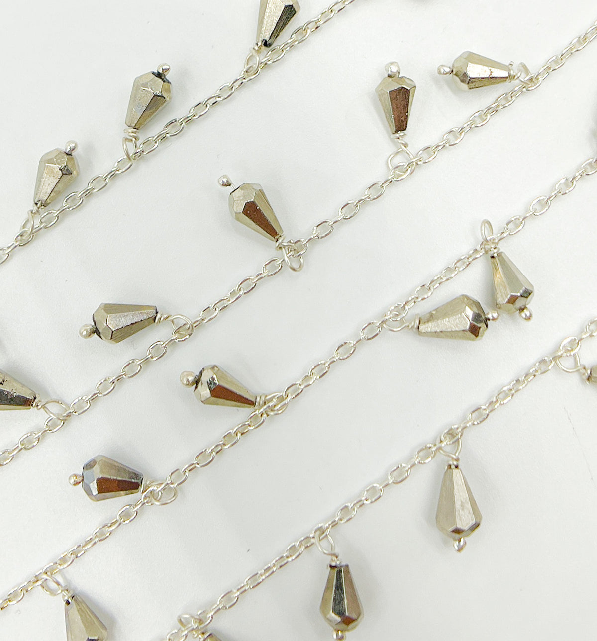 Steel Pyrite Drop Dangle 925 Sterling Silver Wire Chain.