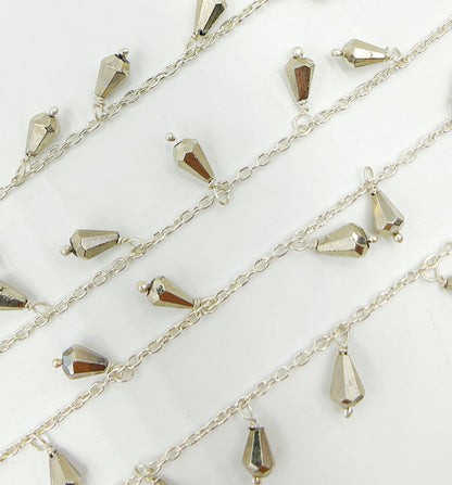 Steel Pyrite Drop Dangle 925 Sterling Silver Wire Chain.