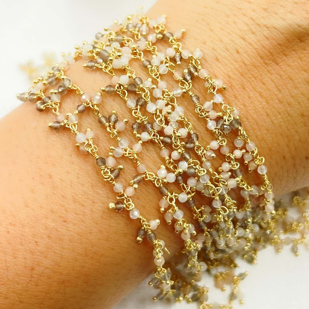 Multi Moonstone Cluster Dangle Gold Plated Wire Chain.