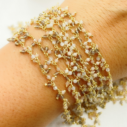 Multi Moonstone Cluster Dangle Gold Plated Wire Chain.