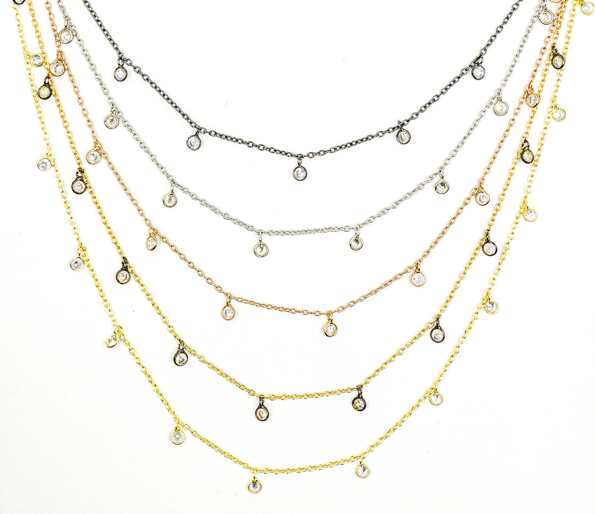Cubic Zirconia Round 3mm Shape Dangle Chain