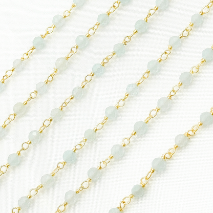 Coated Milky Aquamarine Gold Plated Wire Chain.