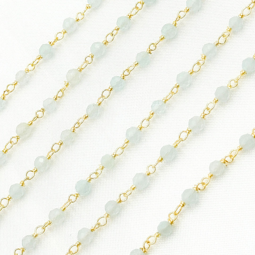 Coated Milky Aquamarine Gold Plated Wire Chain. AQU25