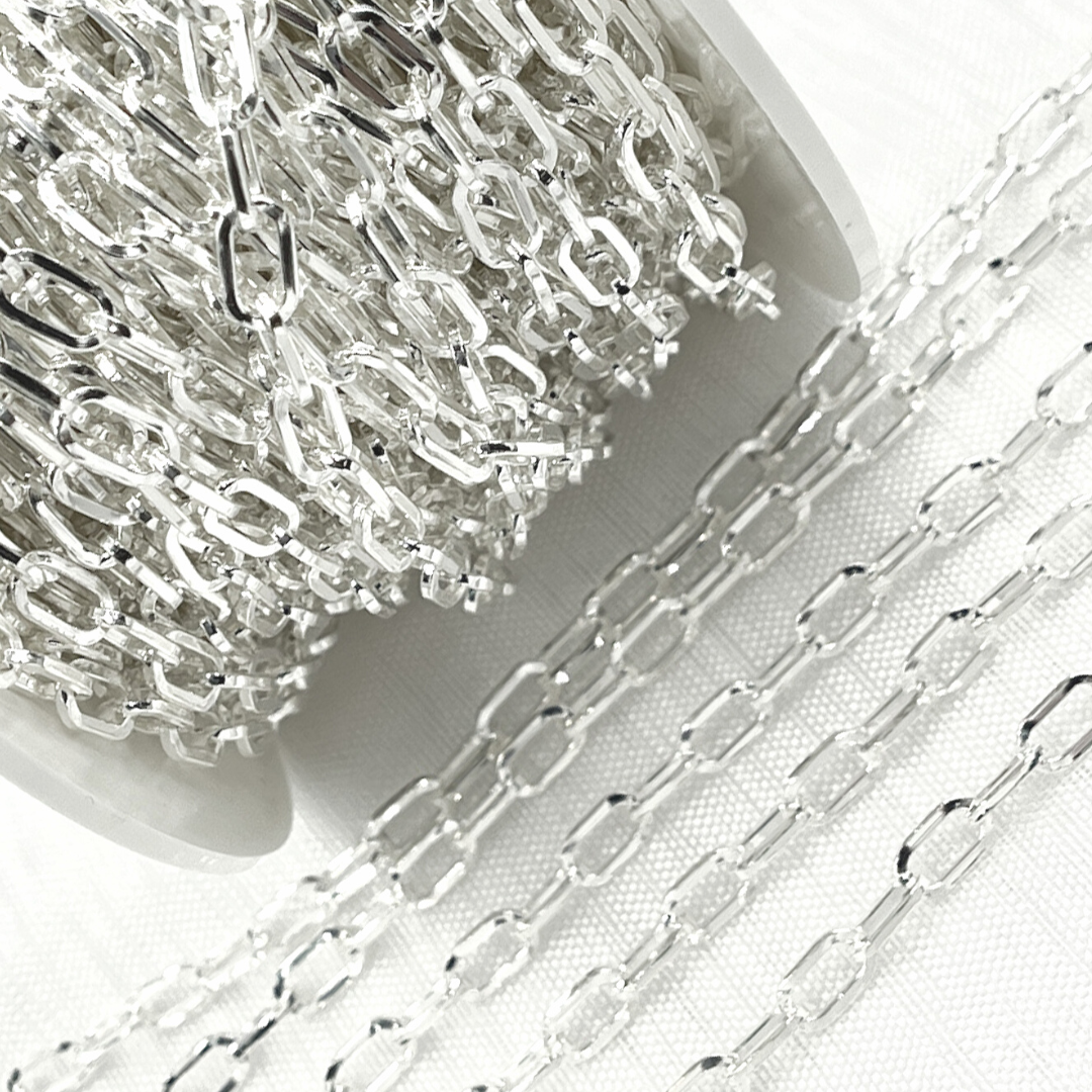 Sterling Silver Hollow Flat Paperclip Link Chain