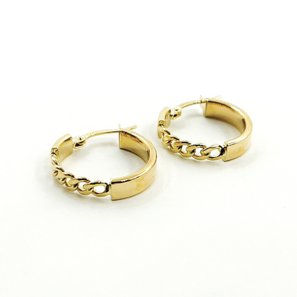 14K Solid Gold Hoop with Flat and Curb section
