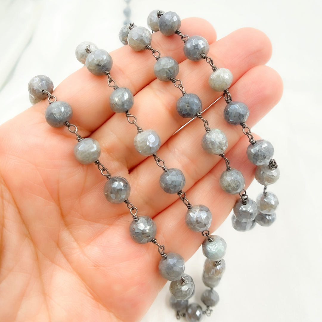 Coated Labradorite Round Shape Oxidized Wire Chain