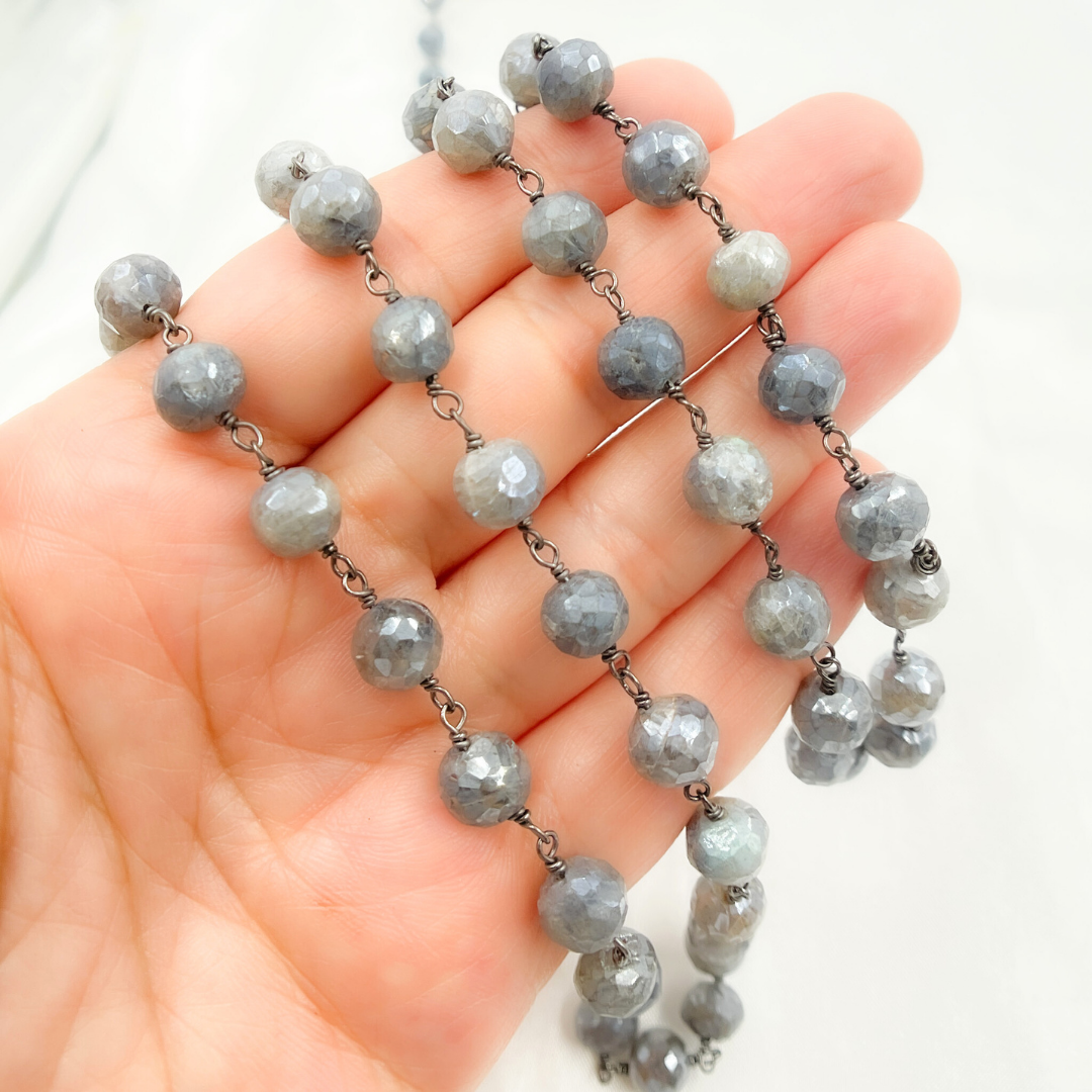 Coated Labradorite Round Shape Oxidized Wire Chain. CLB54