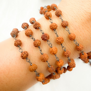 Wood - Rudraksha Round Shape Oxidized Wire Chain