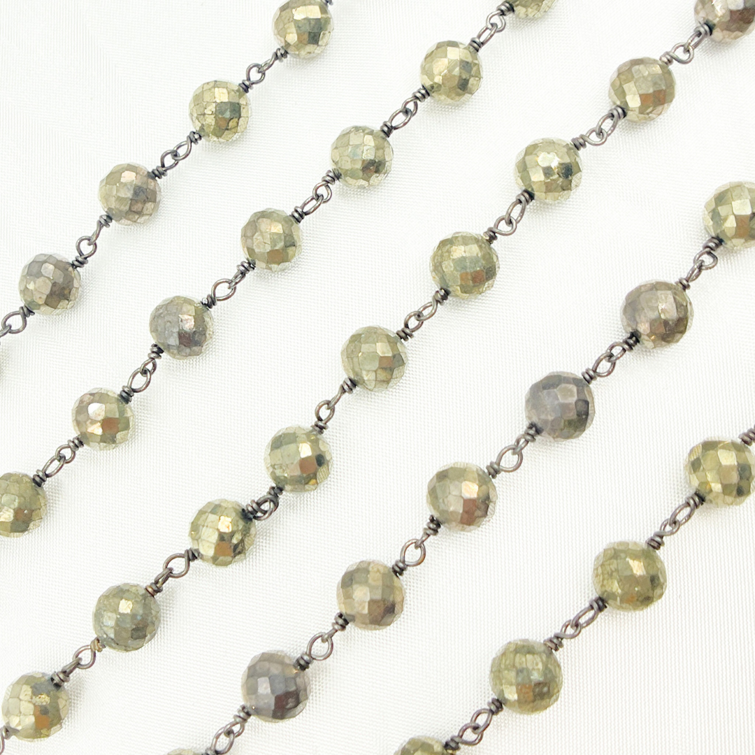 Pyrite Faceted Round Shape Oxidized Wire Chain.