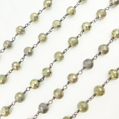 Pyrite Faceted Round Shape Oxidized Wire Chain.