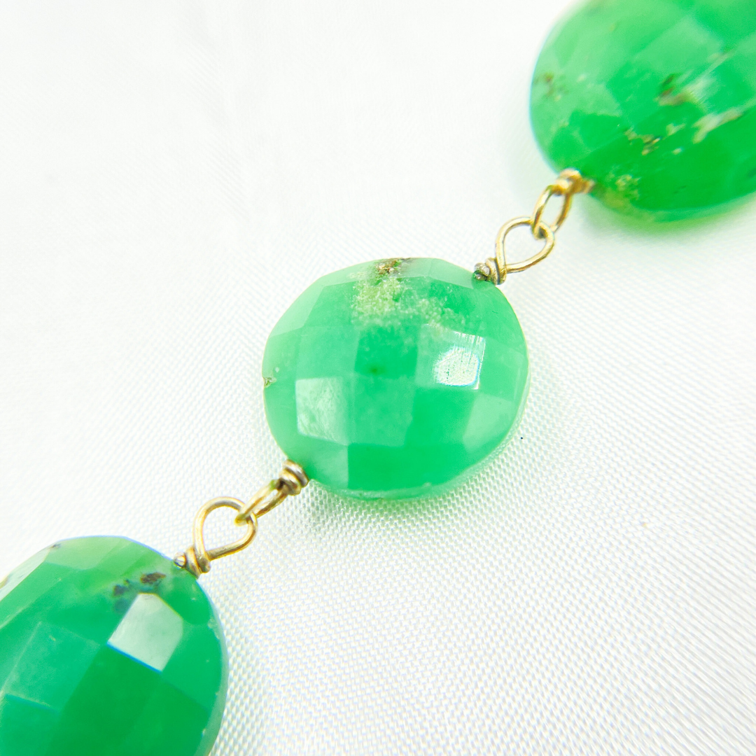 Chrysoprase Coin Shape Gold Plated Wire Chain.