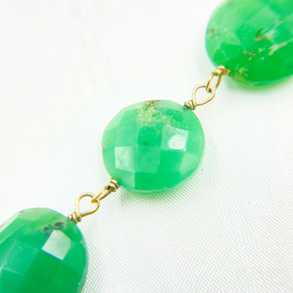 Chrysoprase Coin Shape Gold Plated Wire Chain.