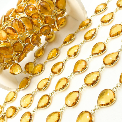 Hydro Quartz Pear Shape Bezel Gold Plated 925 Sterling Silver Wire Chain.