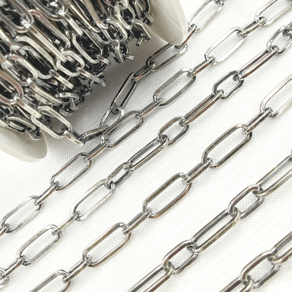 Oxidized Sterling Silver Shinny Flat Paperclip Link Chain