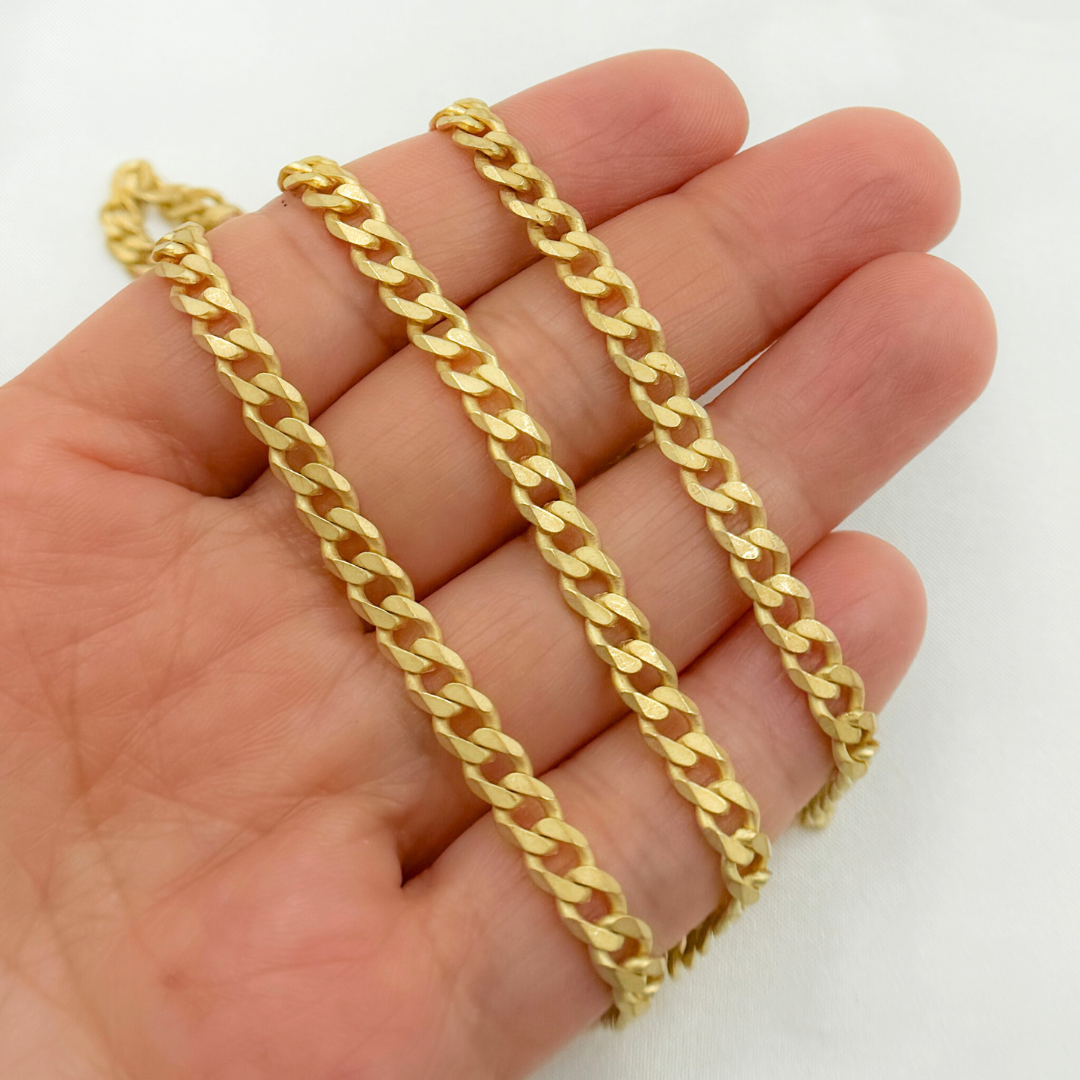 Gold Plated Matt 925 Sterling Silver Flat Curb Chain. V125GPM