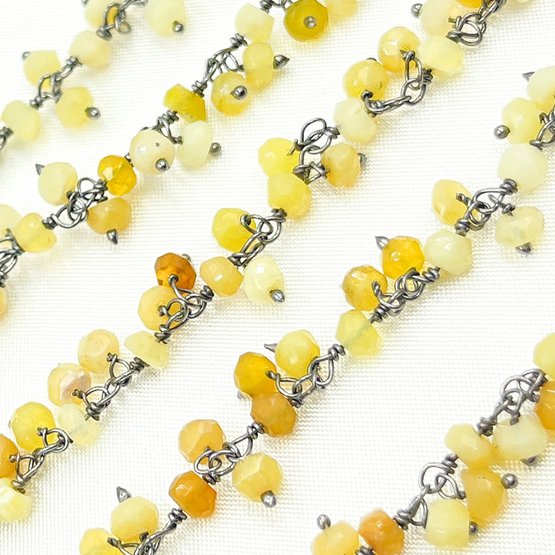 OPA15. Yellow Opal Cluster Dangle Oxidized Wire Chain