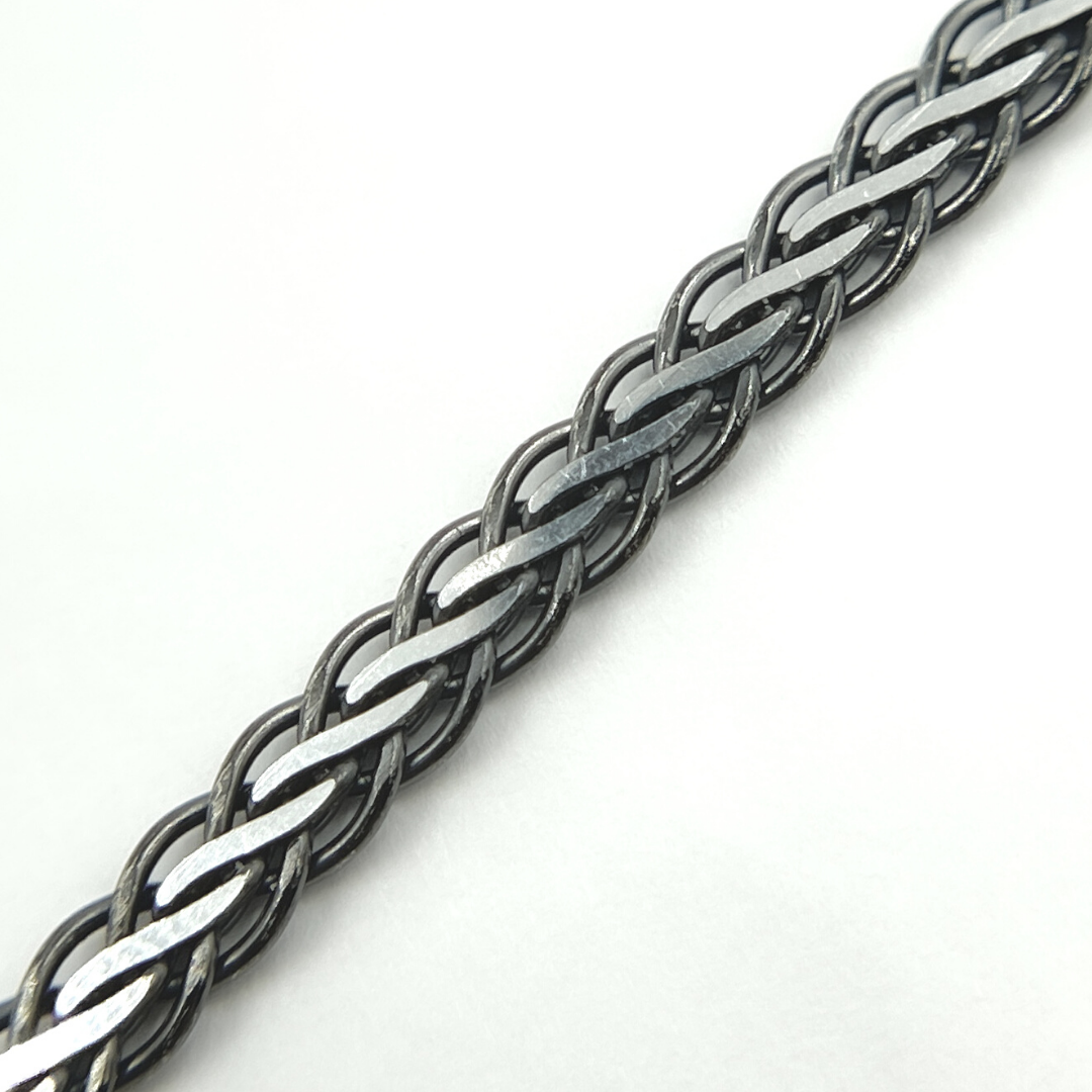Black Rhodium and White Sterling Silver Flat Wheat Necklace