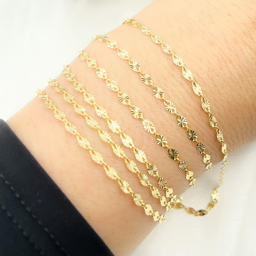 14k Solid Yellow Gold Marina Diamond Cut Link Chain