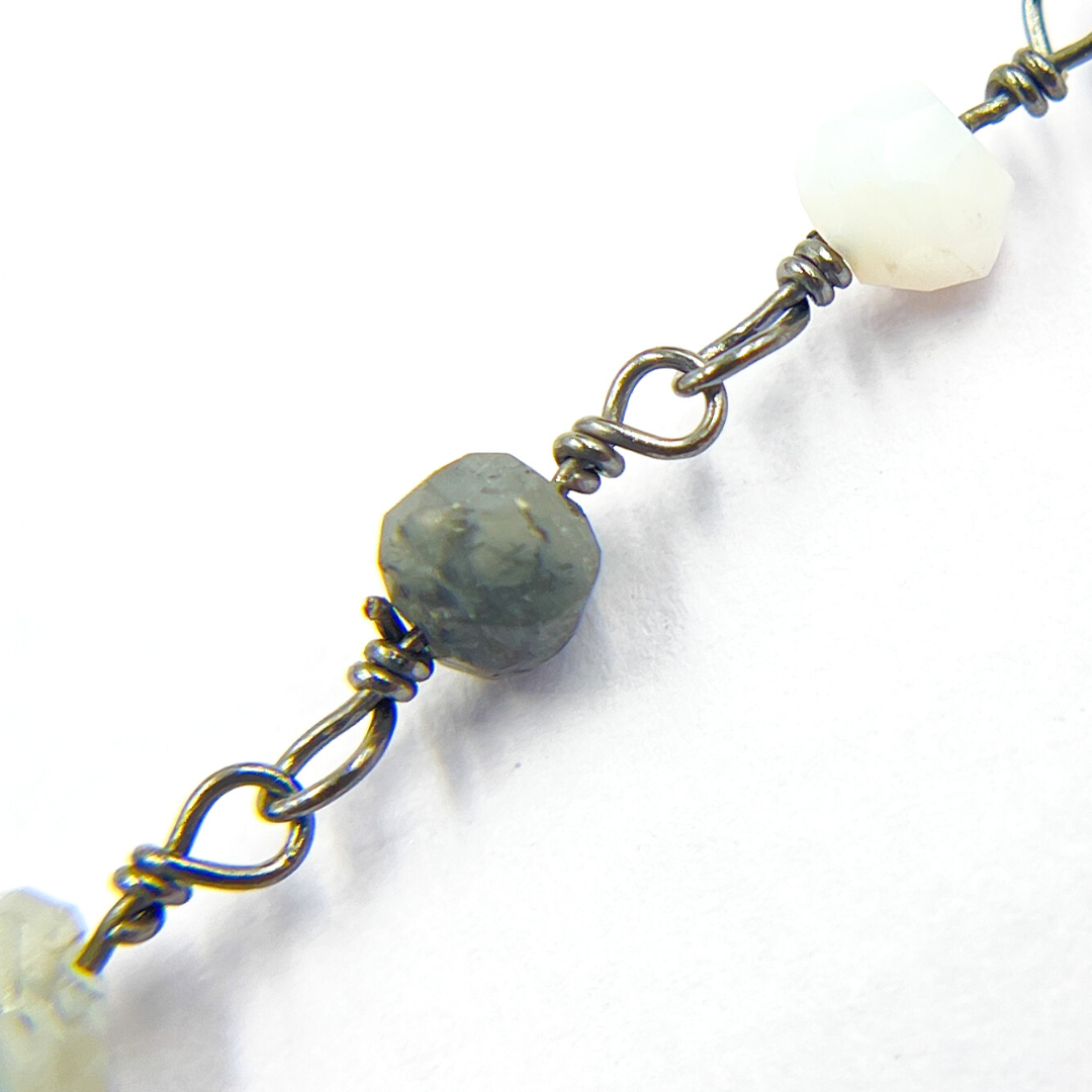 Blue Lace Agate Black Rhodium 925 Sterling Silver Wire Chain