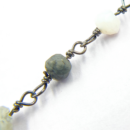 Blue Lace Agate Black Rhodium 925 Sterling Silver Wire Chain