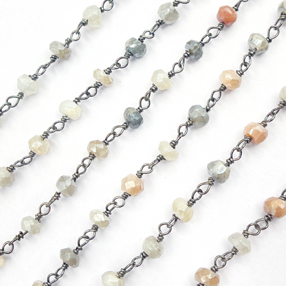 Coated Multi Moon stone Black Rhodium 925 Sterling Silver Wire Chain