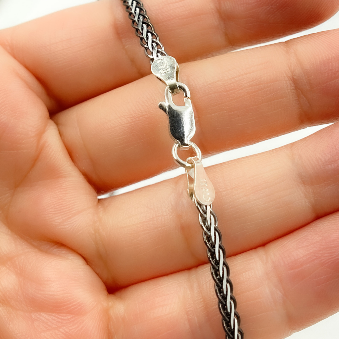 925 Sterling Silver & Black Rhodium Flat Wheat Necklace. 0502213SBNecklace