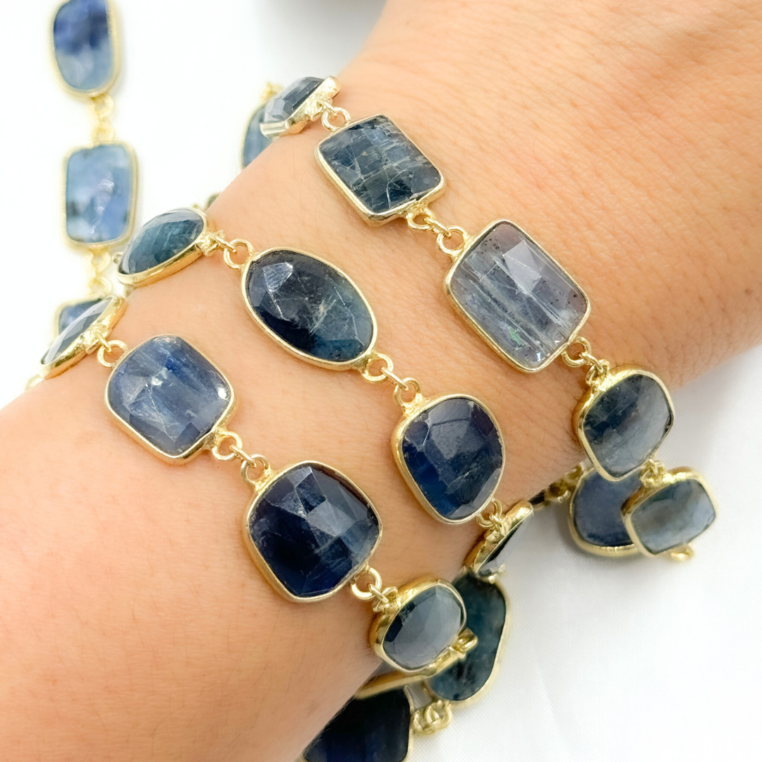 Kyanite Mix Shape Bezel Gold Plated Wire Chain