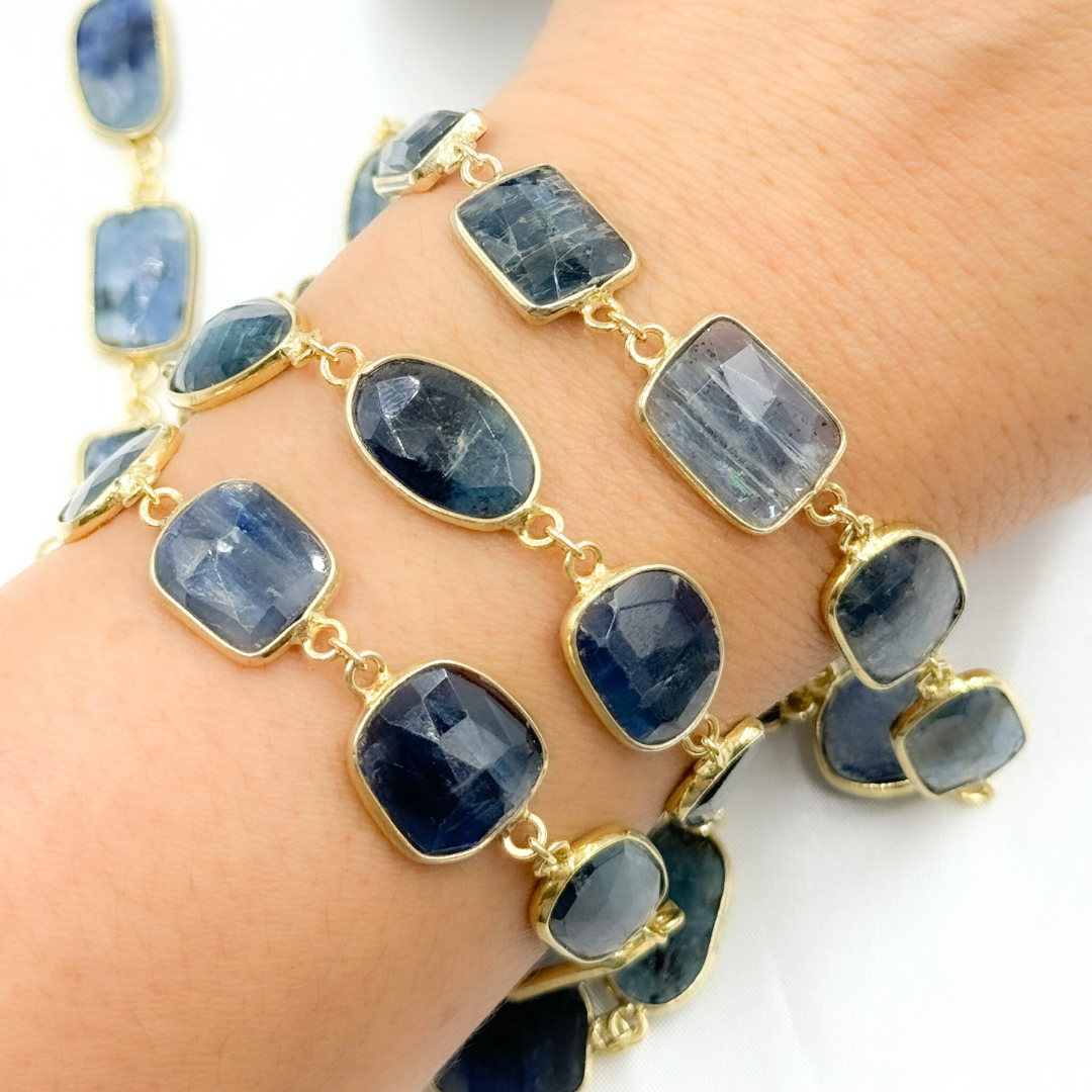 Kyanite Mix Shape Bezel Gold Plated Wire Chain. KYA12