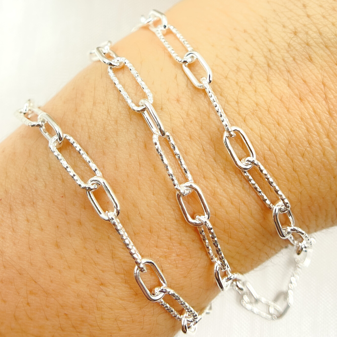 925 Sterling Silver Paperclip Link Chain. Smooth Short Link.