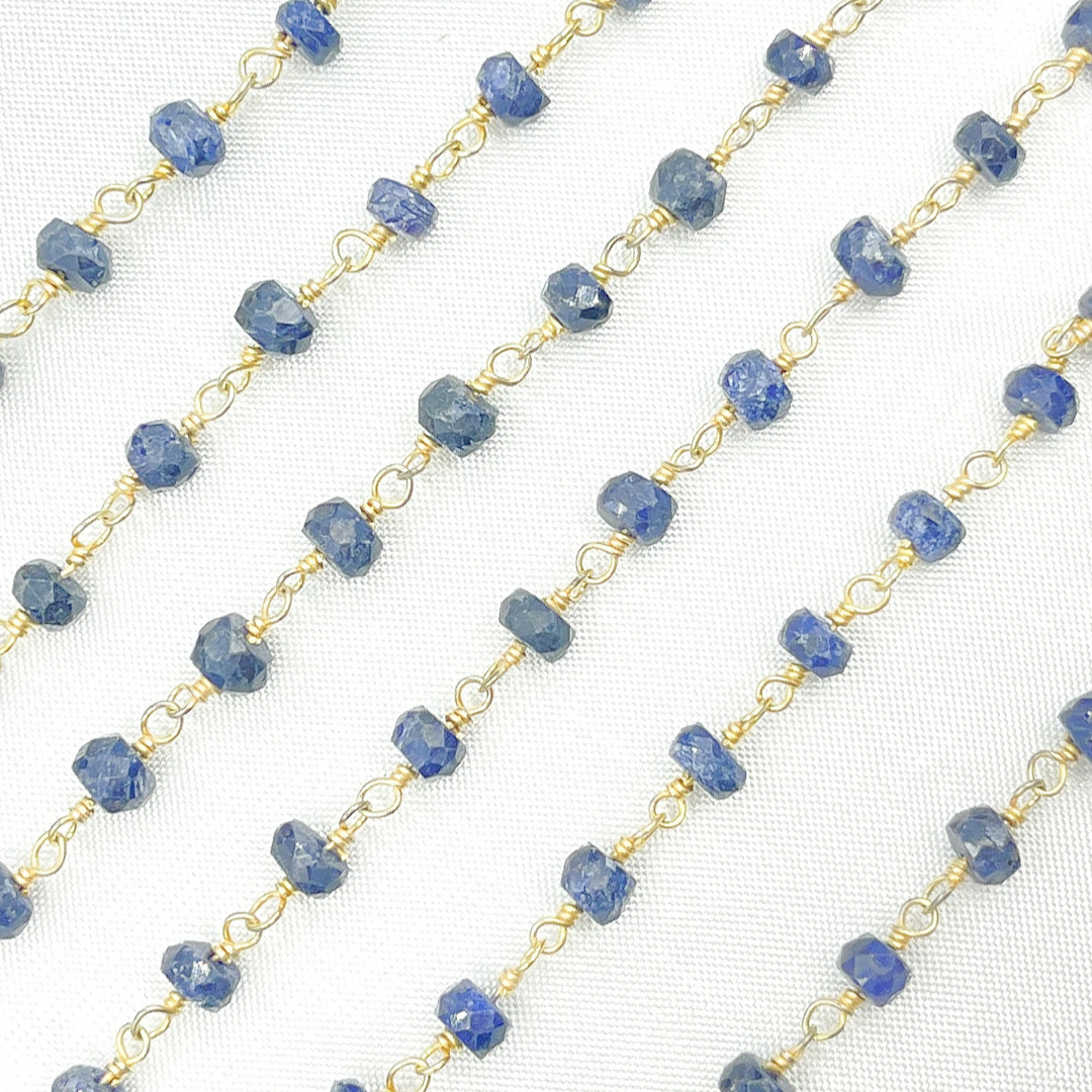 Dyed Blue Sapphire Gold Plated Wire Chain.