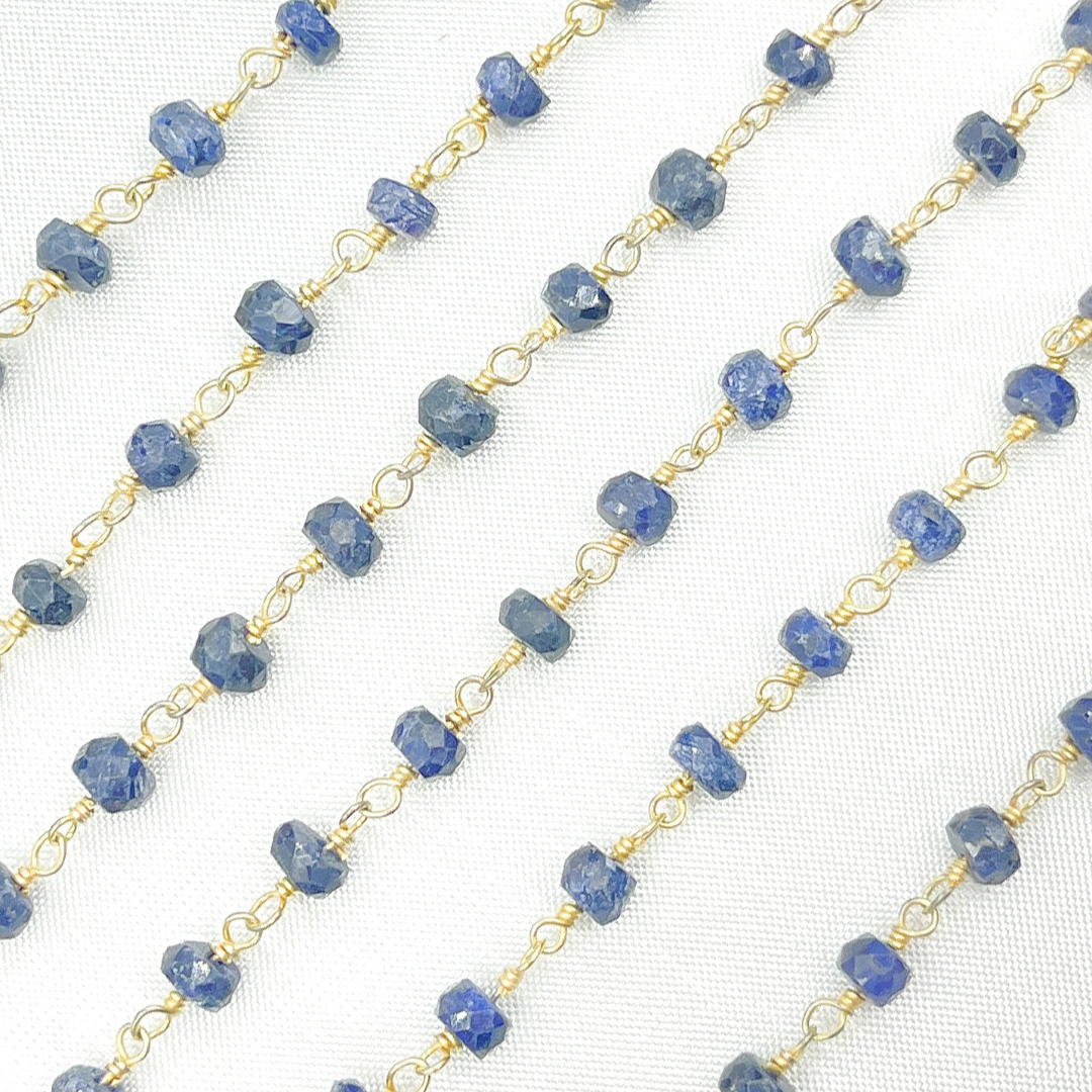 Dyed Blue Sapphire Gold Plated Wire Chain. SAP12