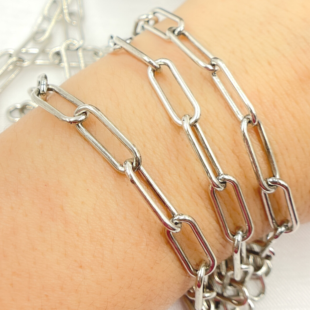 V7OX. Oxidized Sterling Silver Smooth Paperclip Link Chain