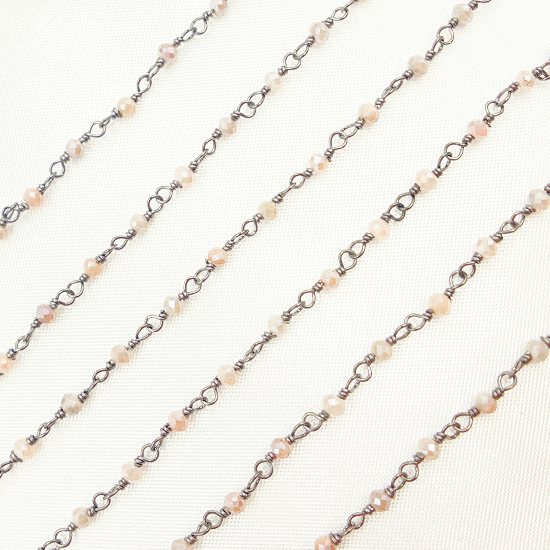 Coated Peach Moonstone Oxidized Wire Chain.